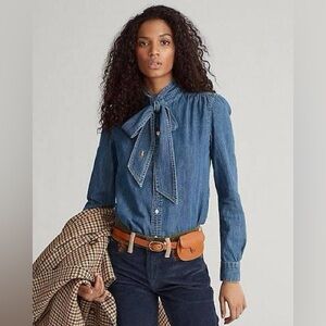 Ralph Lauren POLO Bow-Tie Denim Blouse